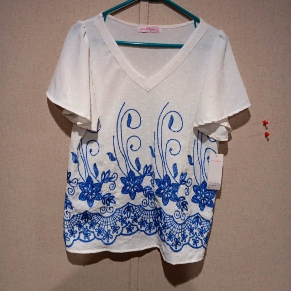 Ana & Rose Women's White Floral Print Shirt Size S New